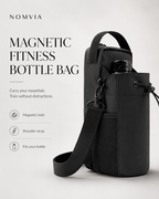 NOMVIA Magnetic Gym Bag side view with magnetic hold, shoulder strap and bottle pocket